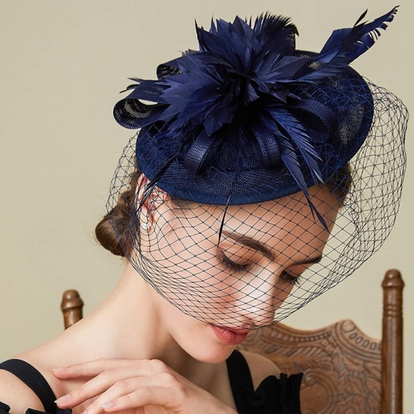 Hat Veil Feather Fascinator Hair Clip Headband - Picture 14 of 16